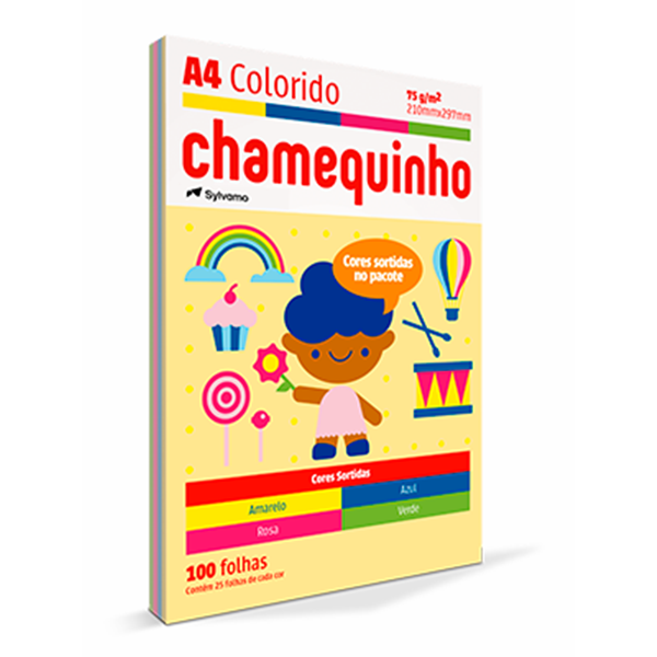 Chamequinho A4 Colorido 75G/M² C/ 100 Fls Sortidas