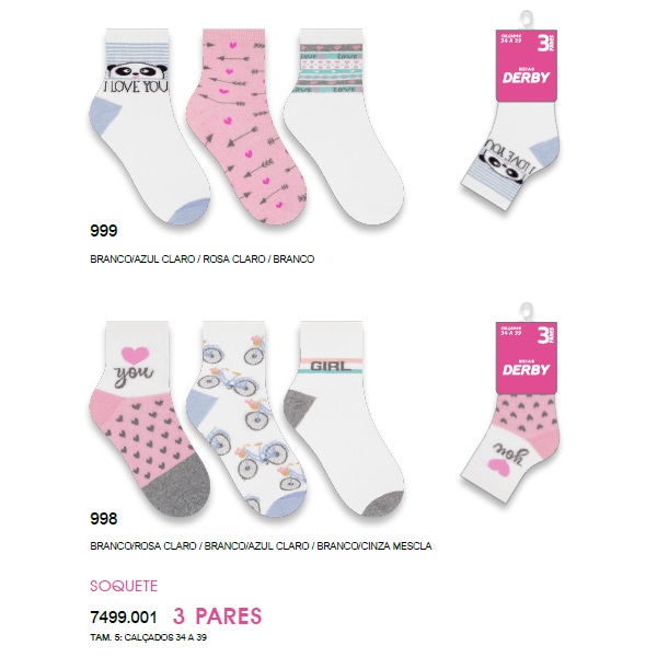 Meias Soquete Feminina - Kit Com 3 Pares