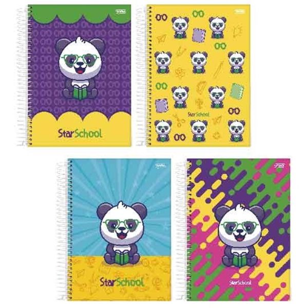 Caderno 1/4 Capa Dura Espiral Panda 80 Folhas